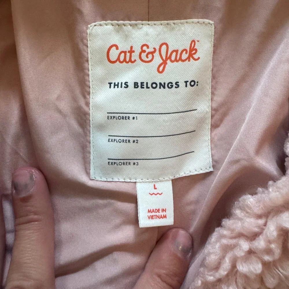 Cat & Jack Girls Blush Pink Faux Fur Sherpa Teddy Coat Jacket Size L Large
